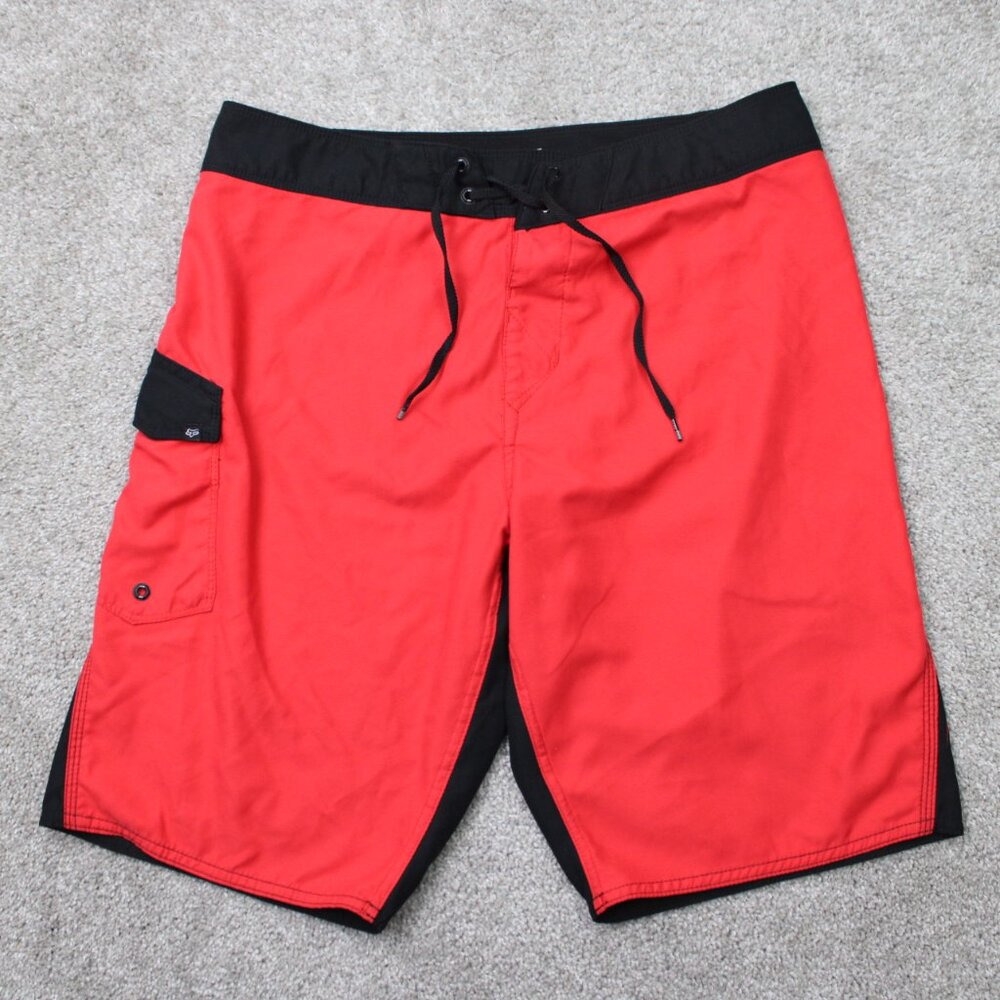 Fox Racing Hybrid Shorts Mens 32 Red/Black Boardshorts Drawstring Swim Athletic